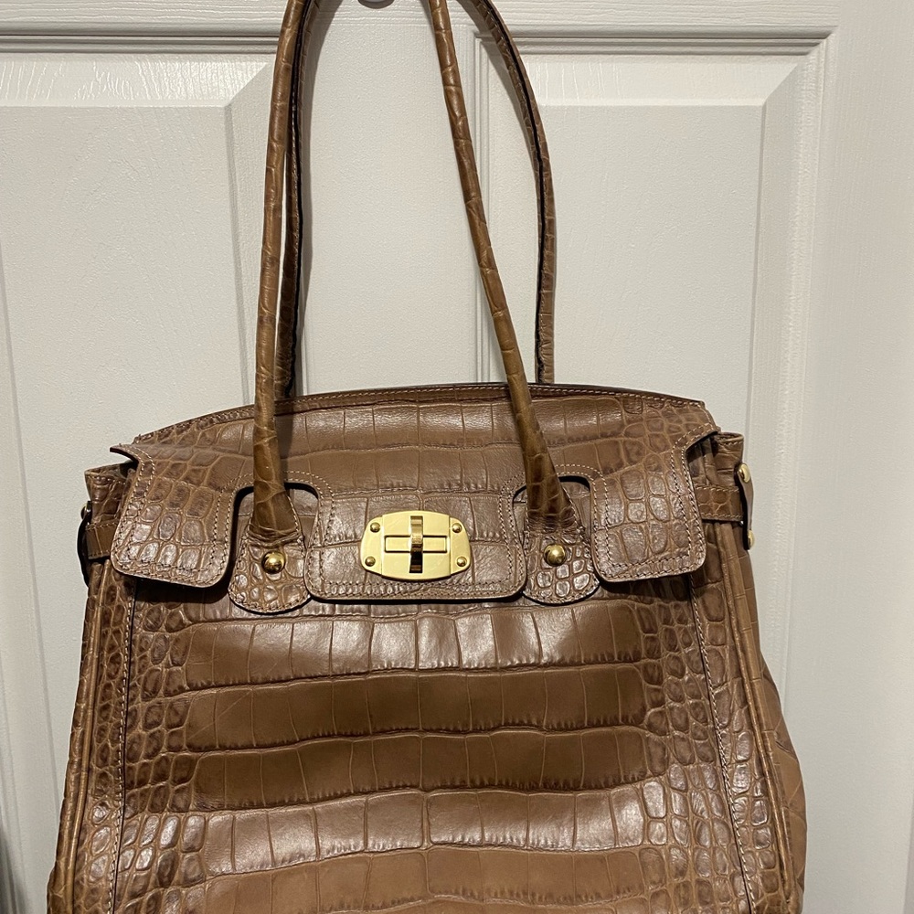 Blush colored genuine leather satchel with dust bag